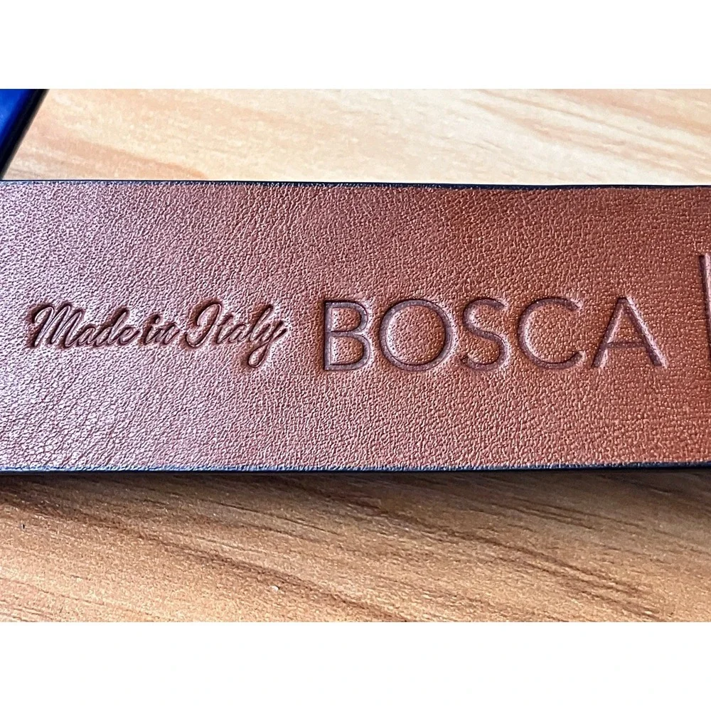 Bosca Mens Brown Full Grain Hand Stained Leather Belt Made in Italy 40 Inch